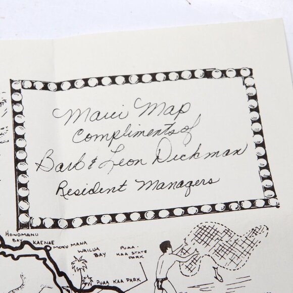 Vintage Hawaii Map Luana Kai Resort Maui Island Tropical Waipuilani Beach 1980s - Picture 8 of 11